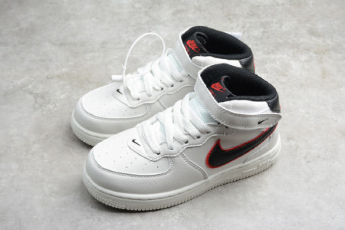 KIDS NIKE AIR FORCE 1 MID 07 WHITE BLACK RED 314197-101